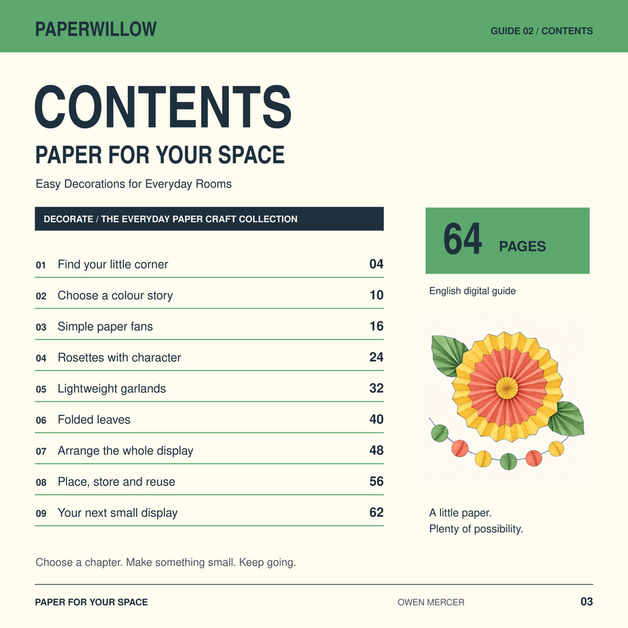 Contents of Paper for Your Space, with nine chapter start pages.