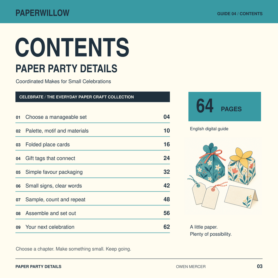 Contents of Paper Party Details, with nine chapter start pages.